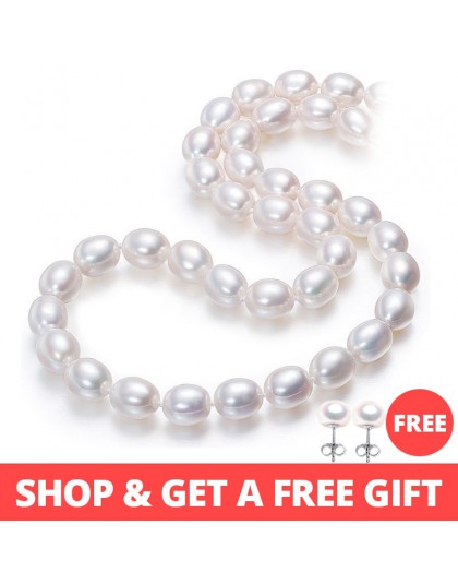 ASHIQI naturalna perła słodkowodna naszyjnik dla kobiet 7-8mm biały wysokiej jakości AAAA hodowane Rice Pearl biżuteria pozłacan