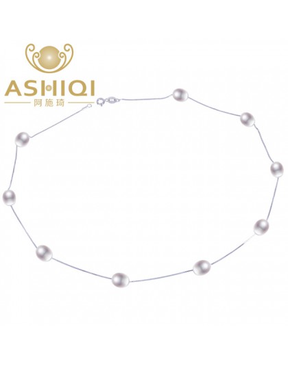 ASHIQI majątek 925 sterling silver naszyjnik 7-8mm prawdziwe naturalna perła słodkowodna naszyjnik White pearl biżuteria dla kob