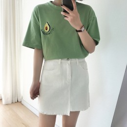 2019 nowy koreański śliczne awokado haft krótki rękaw T Shirt kobiety lato małe świeże Tshirt Harajuku koszulkę Femme