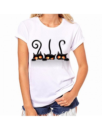 2017 marka t shirty kobiet Harajuku śmieszne czarny kot drukuje proste na co dzień z krótkim rękawem O-neck kobiet t koszula kob