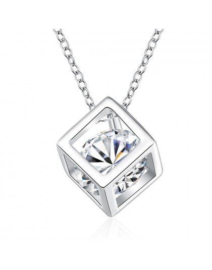Prosty styl elegancki kobiet kwadratowy kształt 925 Sterling Silver naszyjniki nowy długi cyrkonia wisiorek delikatna biżuteria 