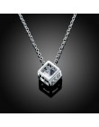 Prosty styl elegancki kobiet kwadratowy kształt 925 Sterling Silver naszyjniki nowy długi cyrkonia wisiorek delikatna biżuteria 