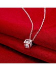 Prosty styl elegancki kobiet kwadratowy kształt 925 Sterling Silver naszyjniki nowy długi cyrkonia wisiorek delikatna biżuteria 