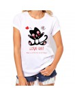 2017 marka t shirty kobiet Harajuku śmieszne czarny kot drukuje proste na co dzień z krótkim rękawem O-neck kobiet t koszula kob