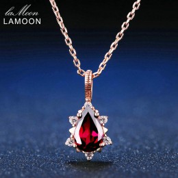 LAMOON 5x7mm 1ct 100% naturalny gruszka czerwony granat pirope 925 Sterling Silver biżuteria Rose złoty łańcuch wisiorek naszyjn