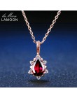 LAMOON 5x7mm 1ct 100% naturalny gruszka czerwony granat pirope 925 Sterling Silver biżuteria Rose złoty łańcuch wisiorek naszyjn