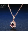 LAMOON 5x7mm 1ct 100% naturalny gruszka czerwony granat pirope 925 Sterling Silver biżuteria Rose złoty łańcuch wisiorek naszyjn