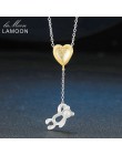 Lamoon 2017 nowy drut rysunek 2 kolory miłość serce i mały niedźwiedź wisiorek naszyjnik 925-Sterling-Silver biżuteria dla kobie