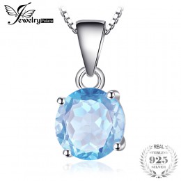 JewelryPalace 2.4ct naturalne błękitny Topaz wisiorek okrągły Cut 925 Sterling srebrne wisiorki naszyjniki nie należą do łańcuch