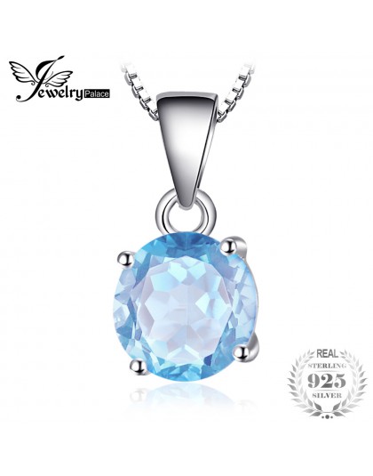 JewelryPalace 2.4ct naturalne błękitny Topaz wisiorek okrągły Cut 925 Sterling srebrne wisiorki naszyjniki nie należą do łańcuch