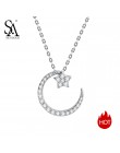 SA SILVERAGE 925 Sterling srebrny księżyc wisiorek w kształcie gwiazdy naszyjniki dla kobiet Chokers naszyjniki Fine biżuteria s