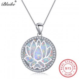 Blaike 925 Sterling Silver Rainbow kwiat lotosu wisiorki biały/niebieski ogień Opal Birthstone naszyjniki dla kobiet cyrkon Fine