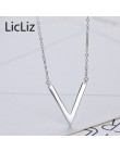 LicLiz proste list długi Link łańcuch V wisiorek naszyjnik dla kobiet 925 Sterling Silver akcesoria dziewczęce Geometric shape b
