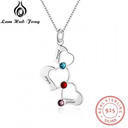 Spersonalizowane naszyjniki 100% 925 Sterling Silver serce do wisiorki w kształcie serca grawerowane nazwa naszyjniki Birthstone