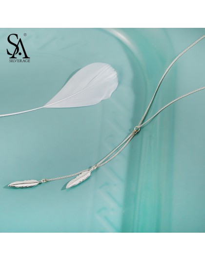 SA SILVERAGE Feather Tassel naszyjnik majątek 925 Sterling Silver naszyjniki Fine Jewelry srebrne wesele ślub wesele wisiorki dl