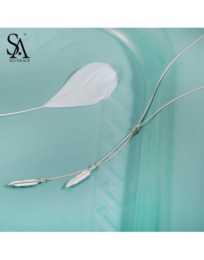 SA SILVERAGE Feather Tassel naszyjnik majątek 925 Sterling Silver naszyjniki Fine Jewelry srebrne wesele ślub wesele wisiorki dl