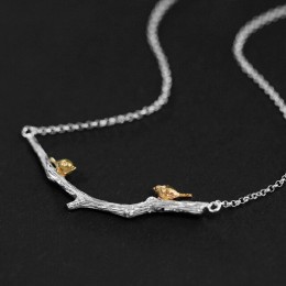 Lotus zabawy majątek 925 Sterling Silver naturalne oryginalne ręcznie grzywny biżuteria ptak na gałęzi naszyjnik dla kobiet Bijo