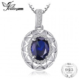 JewelryPalace Vintage w stylu Art Deco 1.5ct owalny stworzony niebieski szafir wisiorek naszyjniki dla kobiet 925 Sterling Silve