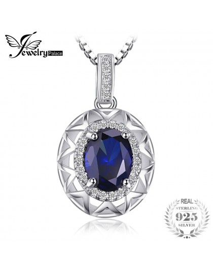 JewelryPalace Vintage w stylu Art Deco 1.5ct owalny stworzony niebieski szafir wisiorek naszyjniki dla kobiet 925 Sterling Silve