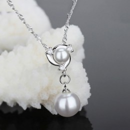 Elegancka moda 925 Sterling Silver łańcuch podwójne naszyjnik z pereł cyrkonia kryształowe naszyjniki dla kobiet dziewczyna biżu