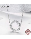 BAMOER elegancki 925 Sterling Silver Shining do układania w stos gwiazda okrągły kształt wisiorki naszyjniki kobiety biżuteria ś