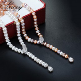 100% 925 srebrny naszyjnik z prawdziwych pereł, naturalna perła słodkowodna długi naszyjnik biżuteria dla kobiet, Charm akcesori