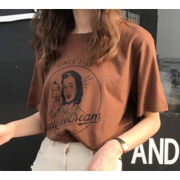 2017 lato nowa moda w stylu Vintage charakter drukowane na co dzień luźne krótki rękaw koszulki damskie