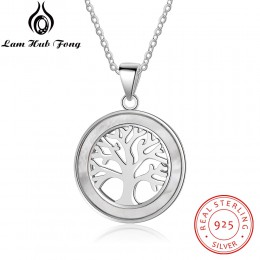 Drzewo życia 925 Sterling Silver okrągły wisiorek naszyjnik koło z masy perłowej muszli naszyjniki Fine Jewelry prezent (Lam hub