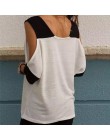 2019 kobiety lato Patchwork zimno ramię T-Shirt topy T koszula kobiety dekolt w serek Top Tees Feminina Camiseta Blusas SJ1734X