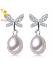 Nimfa naturalne perły biżuteria wysokiej jakości kolczyki S925 sterling silver kolczyki słodkowodne czarne perły modny motyl E10