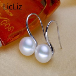 LicLiz czysta 925 Sterling Silver kolczyki spadek kobiet okrągły naturalna perła słodkowodna hak dynda kolczyk kolczyki w kształ