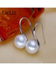 LicLiz czysta 925 Sterling Silver kolczyki spadek kobiet okrągły naturalna perła słodkowodna hak dynda kolczyk kolczyki w kształ