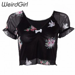 Weirdgirl kobiet dziecko anioł drukowanie koszulki z krótkim rękawem na co dzień moda dekolt w serek crop topy femme tees slim s