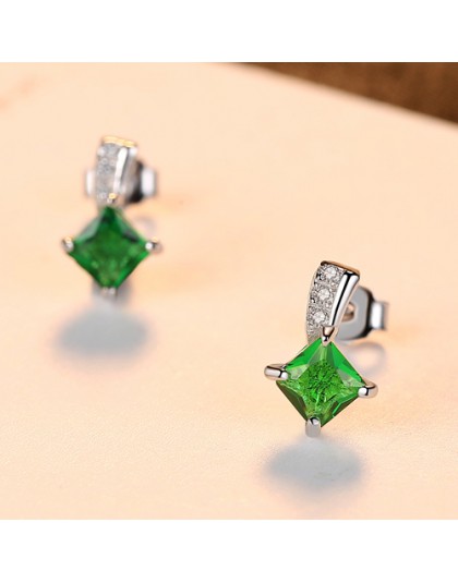CZCITY marka śliczne zielony plac cyrkonia kryształ srebrny kolczyki Lady małe stadniny szmaragdowe kolczyki dla kobiet w porząd