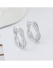 Klasyczna prawdziwa 925 Sterling srebrne kolczyki koła cyrkonia skręcone kolczyki dla kobiet srebro 925 Fine Jewelry (Lam Hub Fo