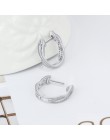 Klasyczna prawdziwa 925 Sterling srebrne kolczyki koła cyrkonia skręcone kolczyki dla kobiet srebro 925 Fine Jewelry (Lam Hub Fo