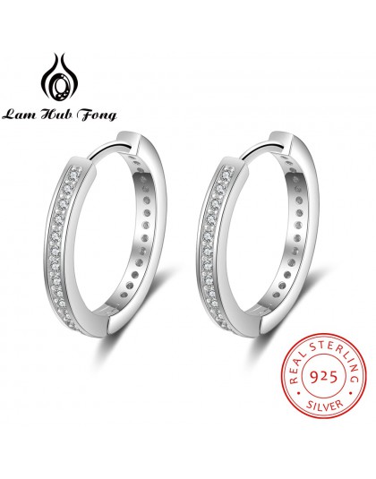 925 Sterling Silver okrągły Hoop kolczyki dla kobiet klasyczny styl cyrkonia betonowa koło biżuteria wysokiej jakości kolczyki (