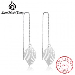 Hot prawdziwe 925 Sterling Silver Leaf kolczyki dla kobiet dziewczyn długi wiszący łańcuszek spadek kolczyk marka Wedding Party 