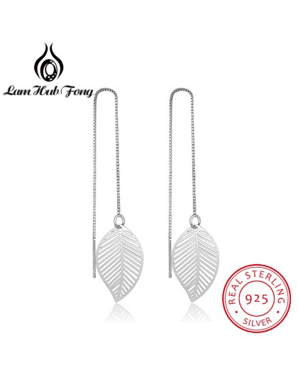 Hot prawdziwe 925 Sterling Silver Leaf kolczyki dla kobiet dziewczyn długi wiszący łańcuszek spadek kolczyk marka Wedding Party 