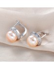 Moda kobiety naturalna perła słodkowodna kolczyki na sztyft wysoki połysk anty alergiczne 925 Sterling Silver kolczyki biżuteria