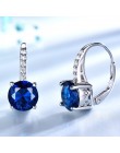 UMCHO 100% prawdziwe srebro 925 biżuteria okrągły utworzono Nano Sapphire klipsy dla kobiet Party moda prezent Charms Fine Jewel