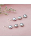 ASHIQI naturalne długi barokowy Pearl kolczyki dla kobiet 8-9mm biały szary Handmade 925 srebro biżuteria Party prezent