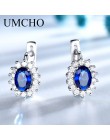 UMCHO stałe 925 Sterling Silver kamień klipsy dla kobiet niebieski Sapphire Fine Jewelry ślub zaręczyny walentynki prezent