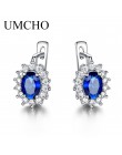 UMCHO stałe 925 Sterling Silver kamień klipsy dla kobiet niebieski Sapphire Fine Jewelry ślub zaręczyny walentynki prezent