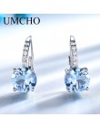 UMCHO stałe ze srebra próby 925 biżuteria okrągły utworzono Nano błękitny Topaz klipsy dla prezenty urodzinowe dla kobiet Charms