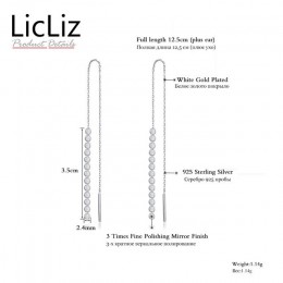 LicLiz Trendy czystego długi łańcuszek srebrny Link kolczyki Dangle kobiety 925 Sterling silver kolczyki z frędzlami i koralikam