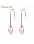 PAG & MAG nowy mody prawdziwej skóry 7-8mm słodkowodne perły kolczyki dla kobiet 925 Sterling Silver biżuteria biały/różowy/fiol
