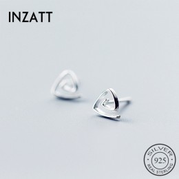 INZATT Punk geometryczne spirali Mini Hollow trójkąt stadniny kolczyki prawdziwe 925 Sterling Silver dla kobiet urodziny Party F