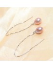 ASHIQI 925 Sterling Silver długi kolczyki dla kobiet 7-8mm naturalna perła słodkowodna biżuteria