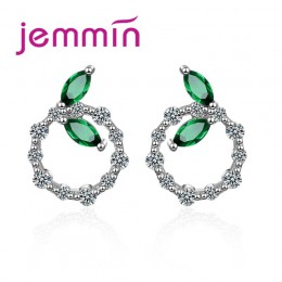 JEMMIN Korea nowy sprzedaż 100% 925 Sterling Silver Cubic cyrkon kolorowe Rhinestone liście okrągłe kolczyki kobiece słodkie biż